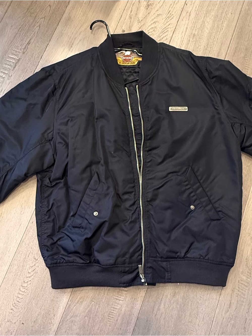 Harley-Davidson Black Nylon Bomber Jacket with Zipper Detail